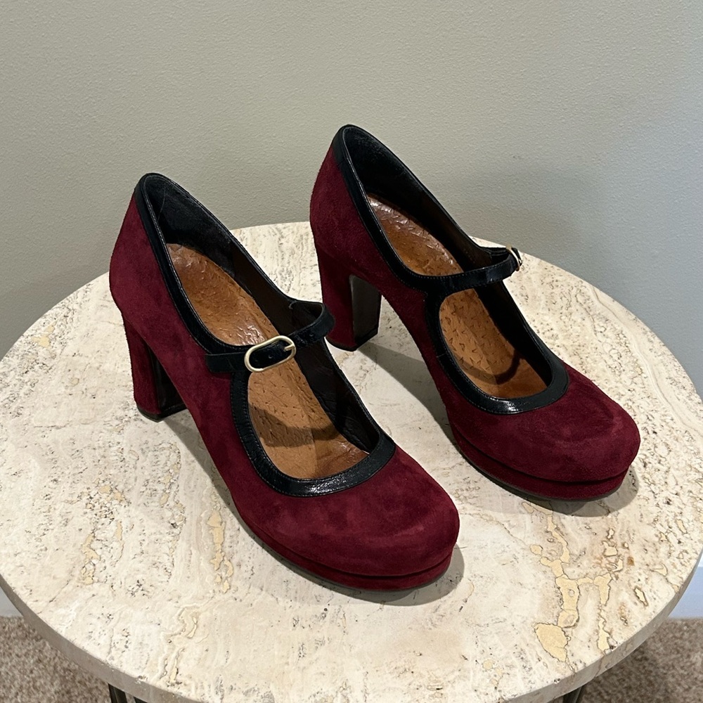 Chie Mihara Heels Burgundy Suede 40 or 10 EUC